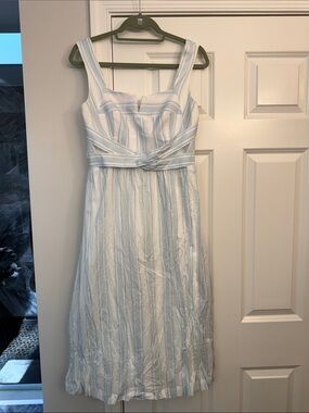 White House Black Market Light Blue & White Striped Midi Dress